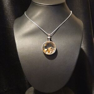 Silver Round Tigers Eye Gemstone Chips Pendant Necklace